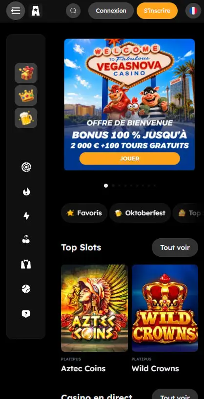 VegasNova - Casino en ligne sans vérification 2026