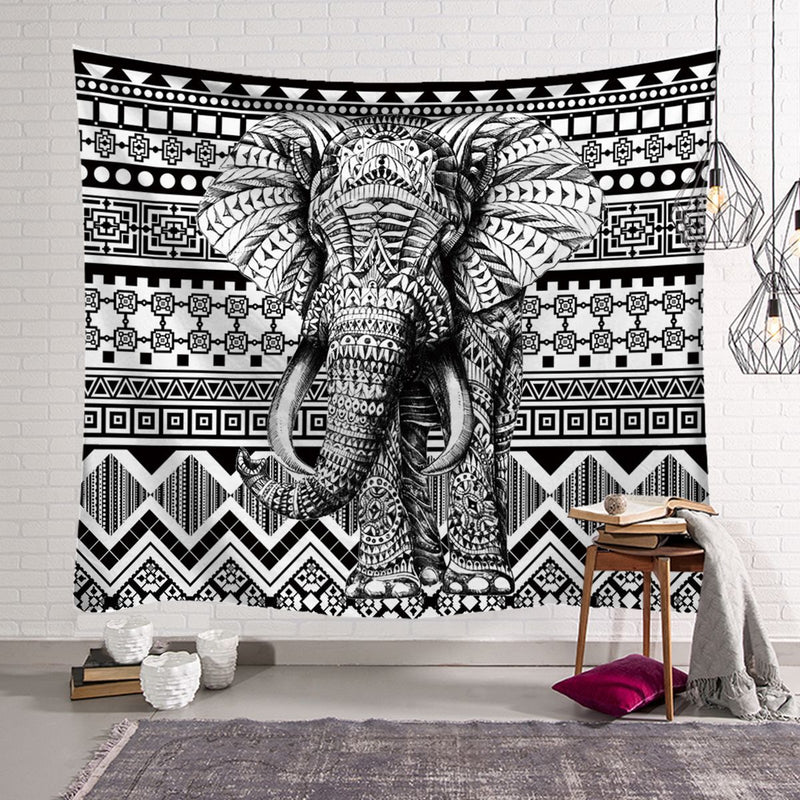 Tenture Eléphant Noir et Blanc